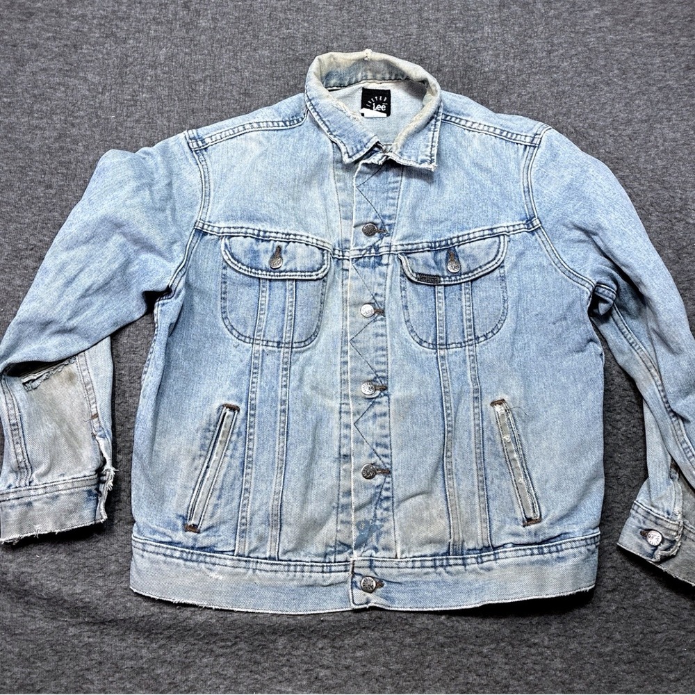 Vintage Lee Denim Jacket Jean Trucker Men Large 90s USA Made Grunge Workwear